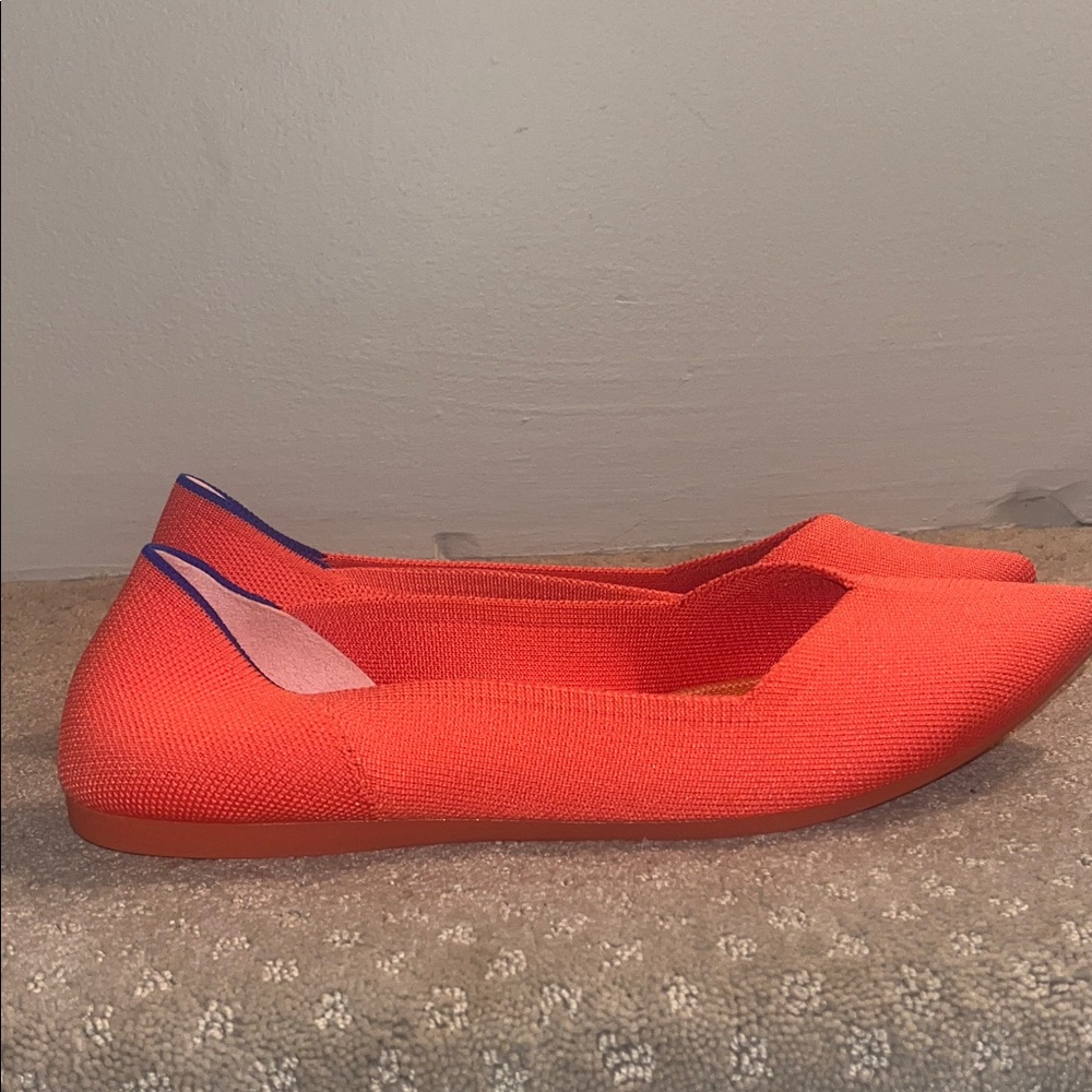 Rothy's Bright Orange Flats with Blue Trim - Picture 4 of 8